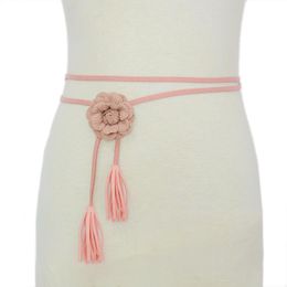 Belts Women's Waist Rope Lotus Shape Tassel Self Knot Thin Belt Black Khaki Pink Brown Beige Dress Bow Chain Bg-1655