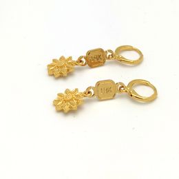 Dangle & Chandelier EXQUISITE Genuine 18K YELLOW GOLD Earring 12MM Blossom FLOWER SUN Drop EARRINGS Small Hoop Huggee MADE IN ITALY Connexion button