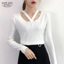 Korean Women Sweaters Autumn Winter Casual Solid Long Sleeve Female tops Slim White Yellow Black Grey Women Sweater 5046 50 210527