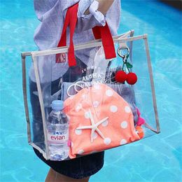 Summer Transparent Clear Tote Big Size PVC Handbag Beach Swimming Hand Bags Fashion Waterproof Outdoor Travel Wash Cosmetic Bags Swimsuit Storage Purse G701JU1