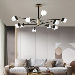 Chandeliers Black LED Acrylic For Living Room Study Bedroom Hanging Light Small Chandelier 3 6 8 10 Heads Indoor Lamps