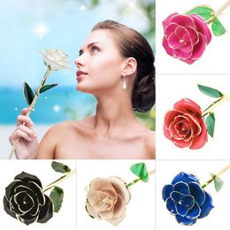 24k Gold Dipped Rose Flower Artificial Flowers Eternal Rose with Stand Forever Love In Box Birthday Valentine Day Gift for Girls 210624