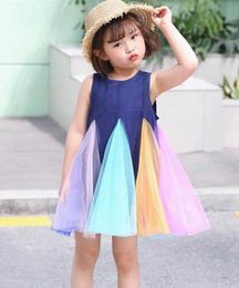 Rainbow Girl Dress Style Round Collar Colorful Holiday Casual Baby Clothes 1-5Y E20089 210610