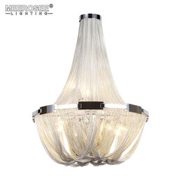 Modern Chandelier Light Fixture Empire Vintage Silver French Pendant Lamp Aluminium Hanging Lustre Chain Drop Home Lighting for Living Room Hotel