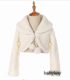 Warm Kids Wedding Cloak Fur Trim Junior Bridesmaid Cape for communion dress flower girl jacket White G1218