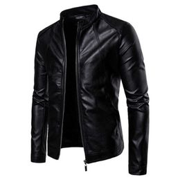 Autumn Winter Faux Leather Jacket Mens Clothing Stand Collar Zipper Coats Black Biker Leather Jacket Men Motorcycl Nice Jackets X0621