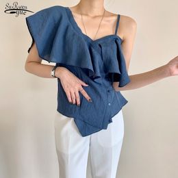 Summer Backless Sexy Peplum Top Female Off Shoulder Womens Tops and Blouses Chic Vintage Ruffle Blouse Shirt Blusas 14317 210521