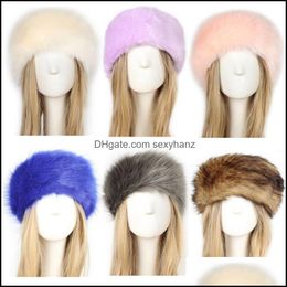 Hats, Scarves & Gloves Fashion Aessories Beanie/Skl Caps Faux Fur Headband Women Winter Hats Warm Bomber Fluffy Russian Earmuff Girl Outdoor