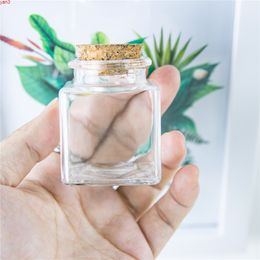 24pcs Mini 50ml Square Glass Bottle With Corks Empty Clear Flat Bottles Glycyrrhiza Sweets Food Grade Seal 50cc Jar Vialshigh qty