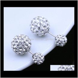 Stud Drop Delivery 2021 Double Side Earrings Vintage Shamball Disco Ear Jewellery White Gold Overlay Sier Crystal Ball Bohemian Wedding Ps0008