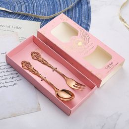 Stainless steel retro spoon European embossed gold-plated Hollow coffee spoon dessert fork wedding tableware set