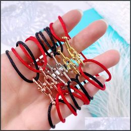 Jewellery Bangle High Quality Black Red And More Colours Cotton Rope Aessories U Lock Chain Style Stainless Steel Bracelets For Women Drop Deli