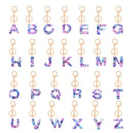 26 Initials Letter Pendant Key Chains for Women Acrylic Resin Keyrings Car Keys Ring Holders Bag Charm Jewelry Creative