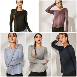 LU-WT188 Women Yoga Shirt Girls Shrits Running Long Sleeve Ladies Casual Outfits Adult Sportswear Exercise Fitness Wear Shirt