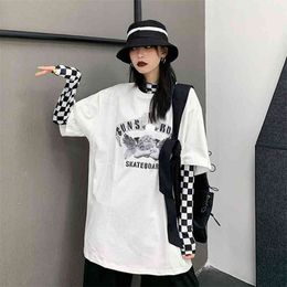 Women's Long-sleeved Shirt Spring Autumn Half Turtleneck Loose Character Printed Plaid Shirts Two-piece Woman Female Tops PL039 210506