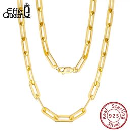 Effie Queen Italian Paperclip Chain Link Necklace 925 Sterling Silver 14k Gold 16" 18" 22" inches Necklaces for Women SC39 220209