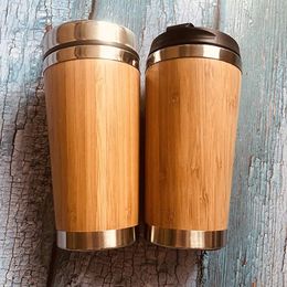 450ml Natural Bamboo Tumbler Stainless Steel Liner Thermos Bottle Vacuum Flasks Insulated Bottles Coffee Tea Mug Wooden Cup