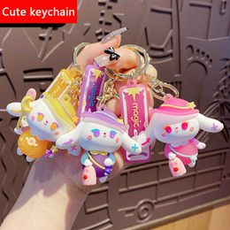 New Fashion Magic Bunny Leather Bag Car Keychain Plastic Soft Rubber Doll Pendant Key Holder Ring Accessories Jewelry Gift G1019
