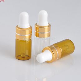 3ml Mini Transparent Brown Dropper Bottles Essential Oil Cosmetics Glass Refillable Cosmetic Containers 100 Pieces/lotgoods