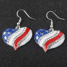 Hot!!! Chic American Flag Heart Star Shaped Rhinestone Ear Hook Earrings Women Jewelry X0709 X0710