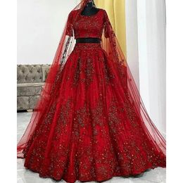 designer sarees kolkata Red India Wedding Dress Two Pieces Short Sleeves Scoop Appliques Lace Sequins Bridal Party Gowns shyamalbh