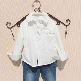 Autumn Boys Shirts Cotton White Long Sleeve Tops for Big Kds Teenage Clothes Black Color Spring Korean Baby Clothing 210622