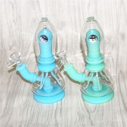 Glow in the dark silicone water pipes hookah smoking bongs glass dab rigs silicon tobacco bubblers with dry herb bowls DHL