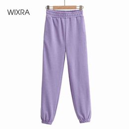 Wixra Womens Workout Harem Pants Casual Solid Slim Elastic Wait Sweatpants Pockets Trousers Spring Autumn Y211115