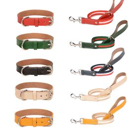 Luxury Leathes Collars Cowhide Leather Personalized Pet Collar Leash Lead For Small Medium Large Dogs Pitbull Bulldog