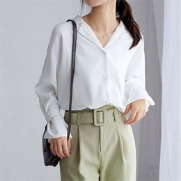 Plus Size Office Lady Flare Sleeves Top Blouses All-Match Elegant Chiffon OL Loose High Street Brief Women Shirt 210421