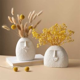Nordic Decor Rustic Home Creative Face Shape Porcelain Flower Vase ation Abstract Art Lornaments Room ation 211215
