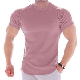 Casual Solid Short sleeve t shirt Men Gym Fitness Sports Cotton T-Shirt Male Bodybuilding Skinny Tee shirt Summer Tops Clothes 210722