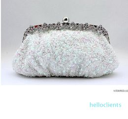 silver crystal sequin heavy beaded antique wedding bridal handbag evening party handbag clutch