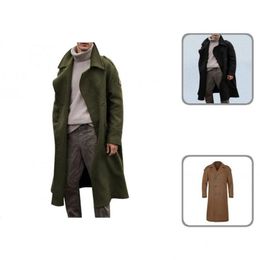 Men's Trench Coats All Match Stylish Wear Resistant Men Coat Solid Colour Long Turn-down Collar For Daily