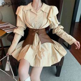 Gaganight Fashion Women Shirt Dress Long Sleeve Solid Plus Size Lady Chic Korean Dresses Ruffles Vestidos with Belt Dropshipping 210409