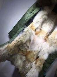 2021 brown raccoon furs trim female winter parka Meifeng brand khaki white coyote fur lined army green canvas long jacket