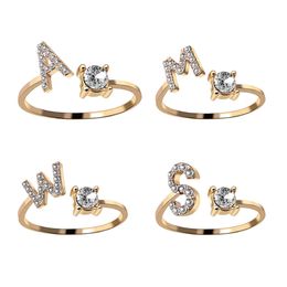 A-Z Letter Gold Colour Metal Adjustable Opening Couple Rings Initials Name Alphabet Female Creative Finger Trendy Party Jewellery