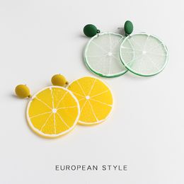 Summer Style Fresh Lemon Dangle Earrings For Women Korean Plant Resin Exaggerated Dangle Earrings Jewellery Earrings Earings