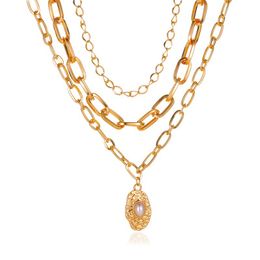 Frigid wind 3-layer necklace Retro thick chain stacked collarbone chain hip-hop accessories