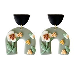 Handmade Flower Embellished 2021 Fashion Designer Jewellery Polymer Clay Teardrop Earrings Shippipping