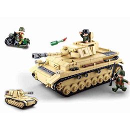NEW SLUBAN New World War II German Military Army Panzer IV Tank Model Building Blocks WWII Soldier Bricks Classic Kids Toys Boys Y220214