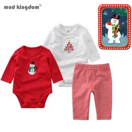 Mudkingdom Baby Romper Outfits Fashion Autumn Cartoon Striped Boys Girls Christmas Gift 3PCS Packed in Iron Box 210615