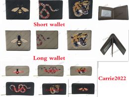 1 pecs Good quality men animal Short Wallet Leather black snake Tiger bee Wallets Women Long Style Purse card Holders with gift box