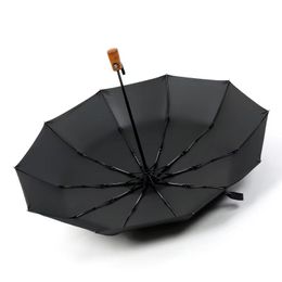 Quality Full Automatic Large Windproof Rain Umbrella Business Women Paraguas Men Travel Umbrellas with Wooden Handle Parasol