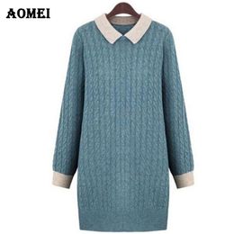 Women Winter Sweater Dress Long Knit Wear Fall Fashion Knitted Pullover Plus size L XXL 5XL Blue Green Gilet Femme Manche Longue 210416