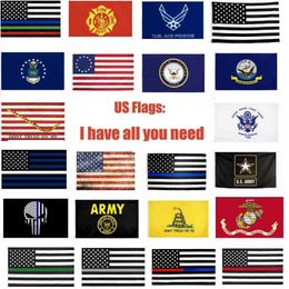 USA Flags US Army Banner Airforce Marine Corp Navy Besty Ross Flag Dont Tread On Me Flags Thin xxx Line Flag DHJ22