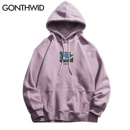 GONTHWID Van Gogh Starry Night Print Fleece Hoodies Sweatshirts Streetwear Men Hip Hop Pullover Hooded Tops Male Harajuku Jumper 210728