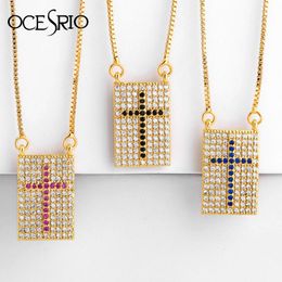 gold chain with cross for women NZ - Cross Shield Square Pendant Necklace Cubic Zirconia Gold Chain Hip Hop Trendy Charm Fashion Jewelry For Men Women Gift Nke-p24 Chains