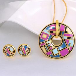 Earrings & Necklace Zlxgirl Classic Geometry Enamel Stainless Steel Pendant Earring Jewelry Sets Fashion Women Gold Chain