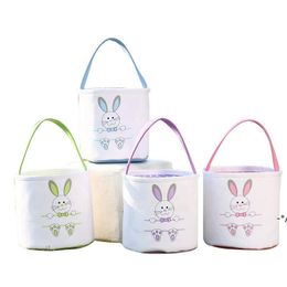 NEW2022 Party Bunny Face Printed Bucket Easter Rabbit Basket Easters Egg Hunt Baskets With Handle Fluffy Plush Tail Tote Bag RRD12564